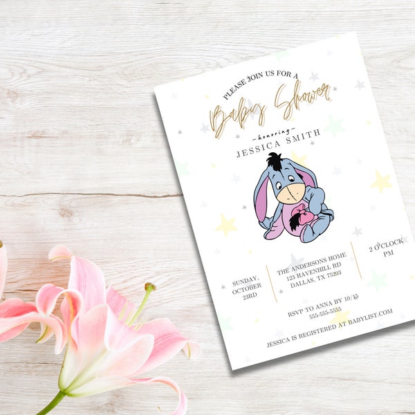 Classic Pooh Eeyore Baby Shower Sprinkle Digital Invite for Baby Boy or Girl, Whimsical, Rustic, Boho, Moon Stars, Gender Neutral