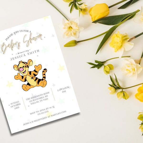 Classic Pooh Tigger Baby Shower Sprinkle Digital Invite for Baby Boy or Girl, Whimsical, Rustic, Boho, Moon Stars, Gender Neutral