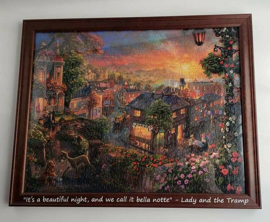 Thomas Kinkade and Disney's Lady and the Tramp Puzzle, Glued and Framed
