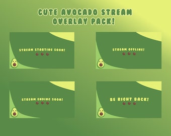 Super cute Cartoon Avocado Stream Overlay Package per Twitch! - Live Streaming - Estetica - Gaming - Divertente