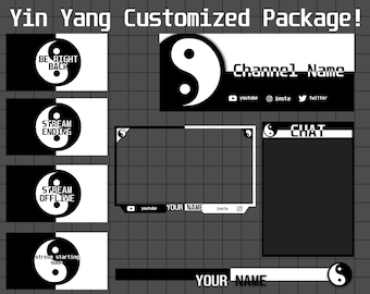 CUSTOM TO YOU! Yin and Yang Twitch Animated Overlay for Live Streaming! - Black and White - Animated scenes - Overlay - Banners