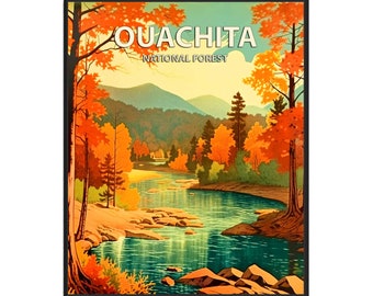 Ouachita National Forest Poster Art Print, Retro National Park Gifts