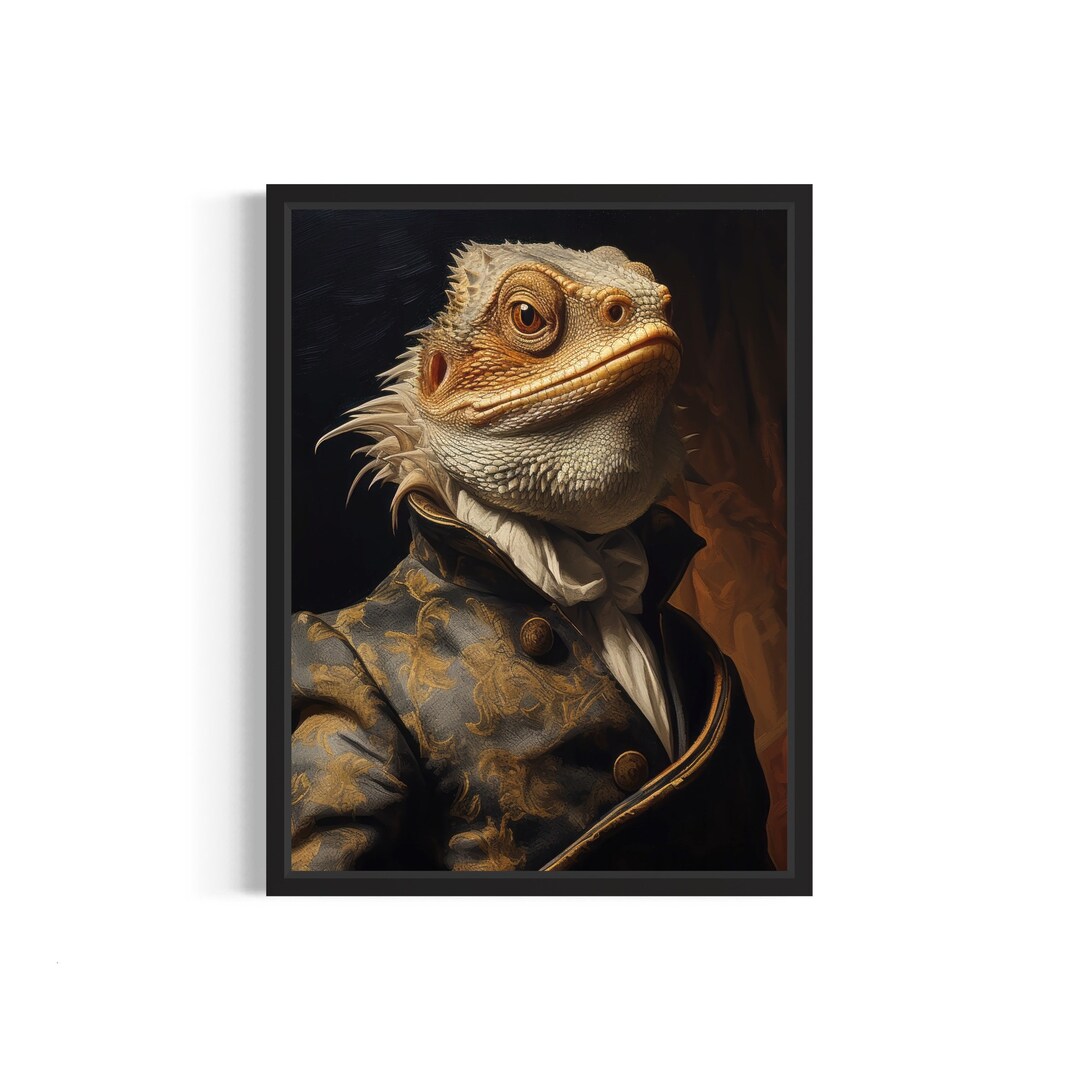 Bearded Dragon Poster Art Print, Vintage Animal Painting Wall Decor ...