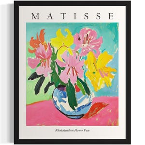 Póster con estampado artístico de florero de rododendro, cuadro de arte mural con flores de Matisse, obra de arte para decoración de sala de estar