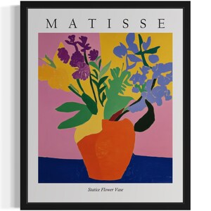 Póster con estampado artístico de jarrón de flores de estátice, cuadro de arte mural con flores de Matisse, obra de arte para decoración de sala de estar