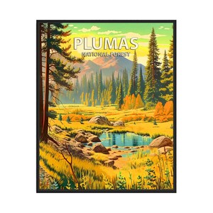 Plakat artystyczny Lasu Narodowego Plumas, prezenty z Parku Narodowego w stylu retro