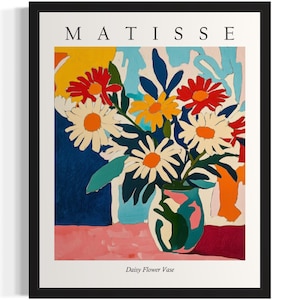 Póster con diseño de jarrón de margaritas, impresión artística, cuadro de pared con flores de Matisse, obra de arte para decoración de sala de estar