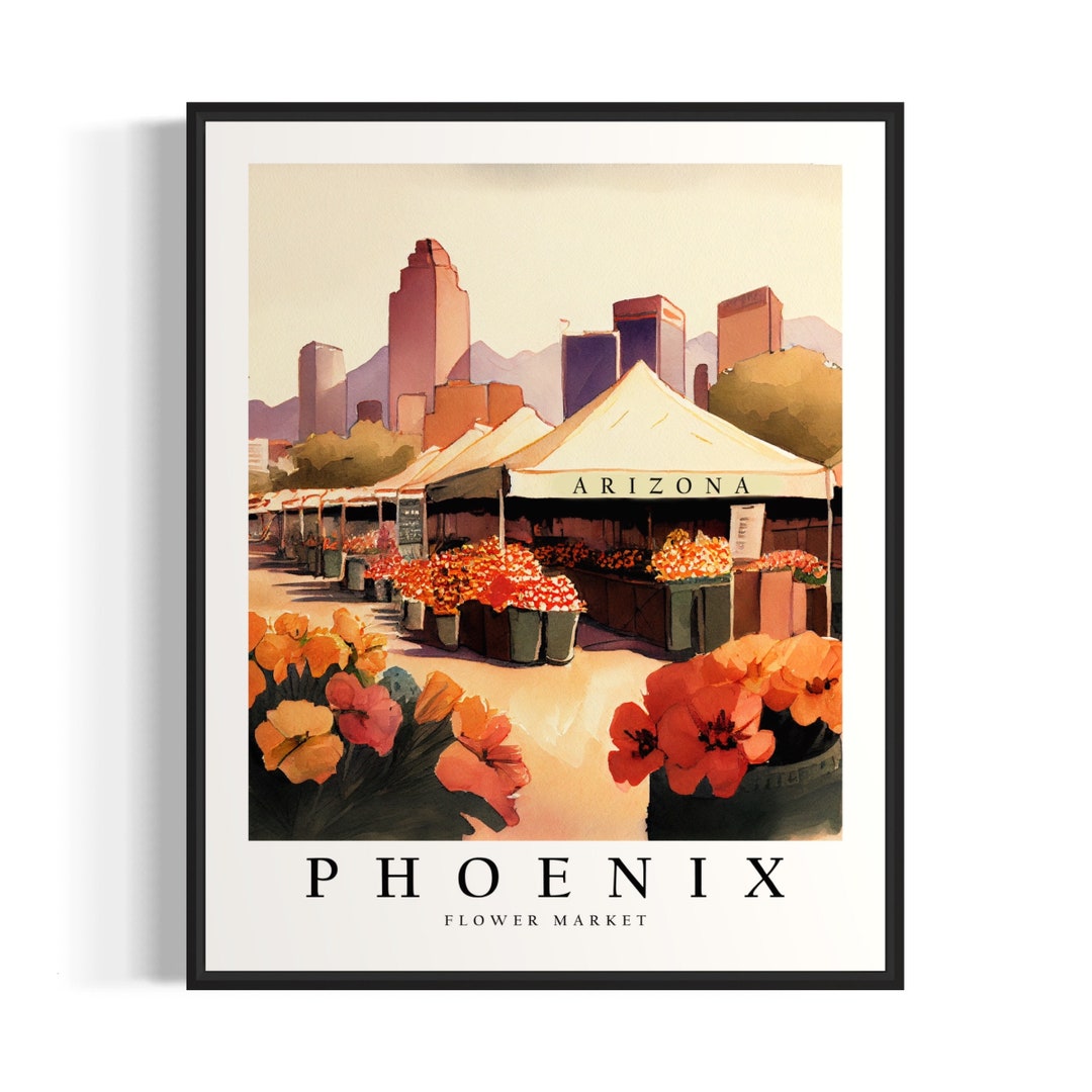 Phoenix Flower Market Watercolor Painting Phoenix Botanical Skyline