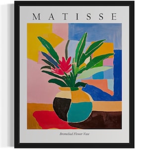 Póster con estampado artístico de jarrón de flores de bromelia, cuadro de arte mural con flores de Matisse, obra de arte para decoración de sala de estar