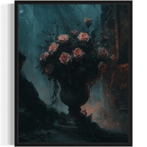 Póster de rosas oscuras, impresión artística, fondo negro, pintura de pared, imagen artística, decoración para sala de estar