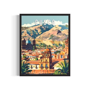 Póster de arte impreso de Cusco, Perú, pintura retro vintage de Sudamérica, decoración de pared