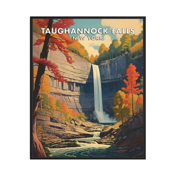 Taughannock Falls New York Poster Art Print, Retro National Falls Gifts