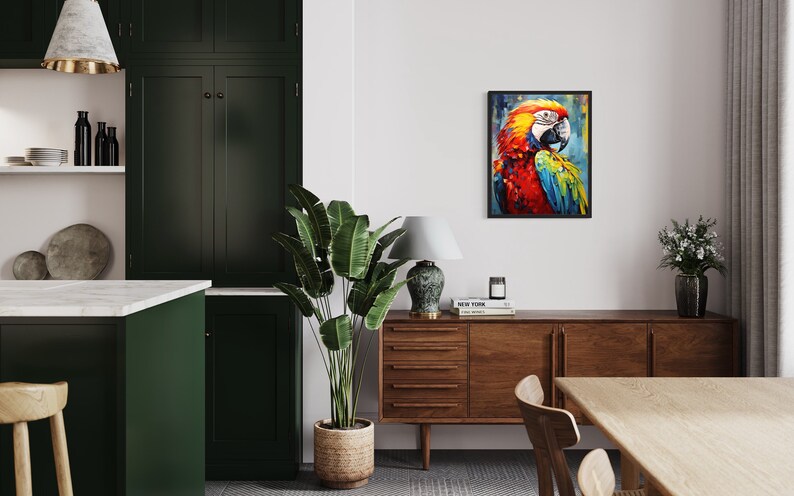 Parrot Poster Art Print, Abstract Animal Painting Wall Decor - Etsy - Colorful Parrot Art Posters Prints