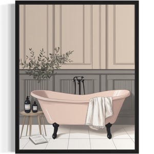 Impresión artística de póster rosa vintage, pintura artística para pared de baño, obra de arte, decoración de baño