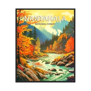 Nantahala National Forest Poster Kunstdruck, Retro Nationalpark Geschenke