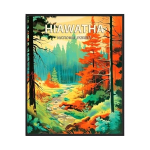 Póster artístico del bosque nacional Hiawatha, regalos retro del parque nacional