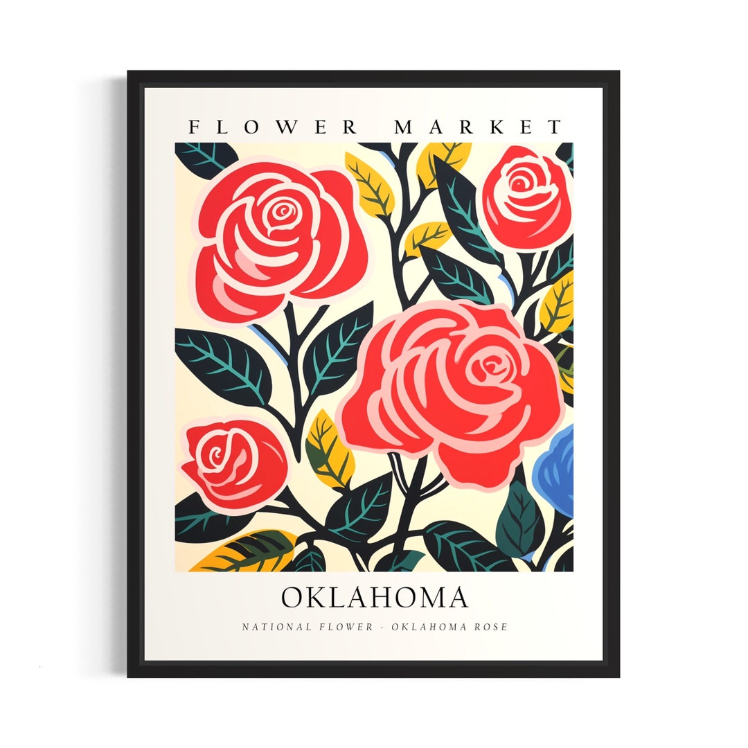 Oklahoma Flower Market Poster Art Print, Botanical Collection for