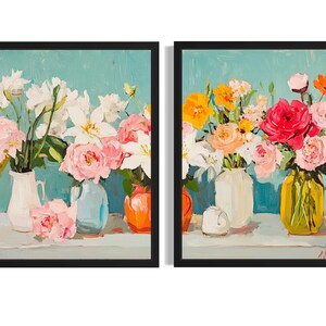 Póster de jarrones con flores (juego de 2), cuadro decorativo para pared de dormitorio, vestidor, decoración de dormitorio