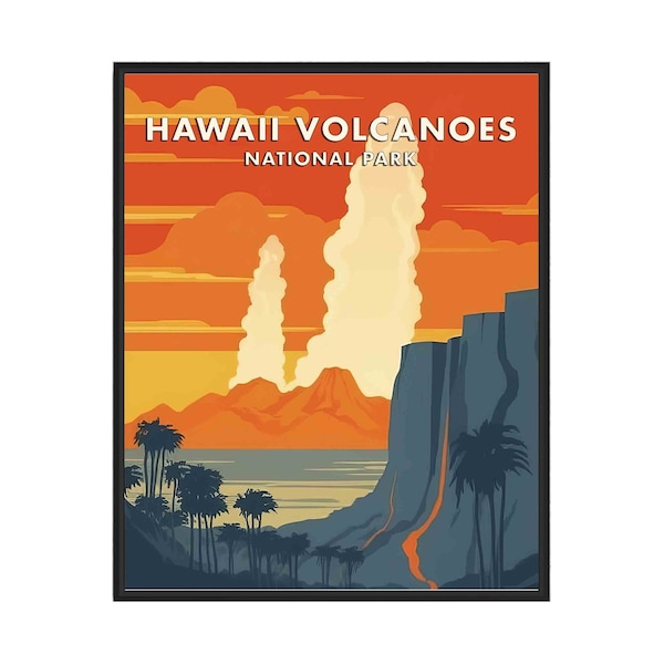 Hawaii Volcanoes National Park Poster Art Print, Retro National Park Gifts