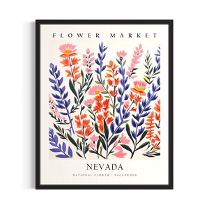 Nevada Flower Market Poster Art Print, Botanical Collection for Bedroom Wall Art