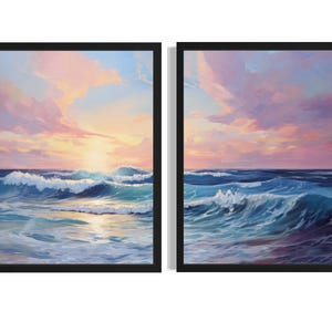 Póster de paisaje marino oceánico (juego de 2), impresión artística abstracta para pared, pintura, obra de arte, decoración para sala de estar