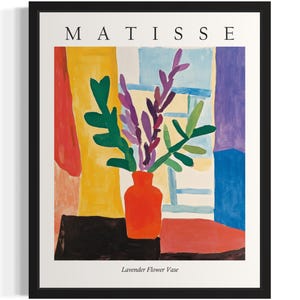 Póster con estampado artístico de jarrón de flores de lavanda, cuadro de Matisse, arte mural con flores, obra de arte para decoración de sala de estar.
