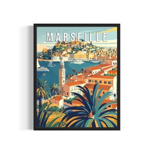 Marseille France Poster Art Print, City Retro Vintage Painting Wall Art Decor