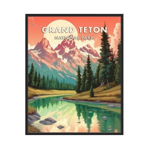 Grand Teton Nationalpark Poster Kunstdruck, Retro Nationalpark Geschenke