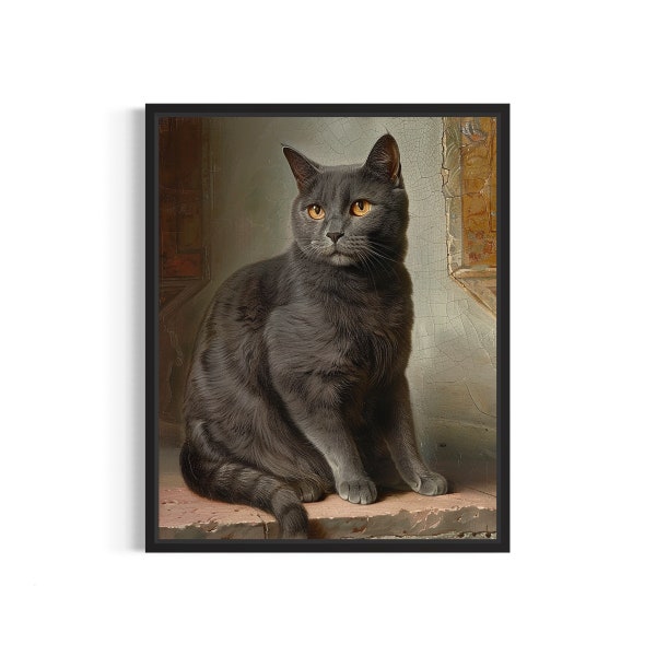 Chartreux Cat Poster Art Print, Cat Painting Wall Decor