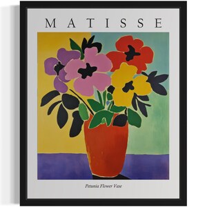 Póster con estampado artístico de florero de petunia, cuadro de pared con flores de Matisse, obra de arte para decoración de sala de estar