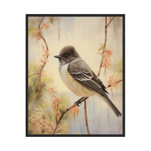 Póster con impresión artística de Phoebe oriental, pintura de arte de pared de pájaro vintage, decoración fotográfica de pájaro