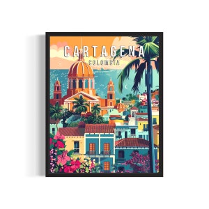 Cartagena Colombia Poster Art Print, Vintage Retro South America Painting Wall Decor