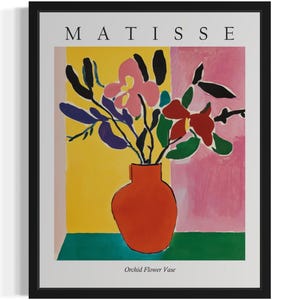 Póster con estampado artístico de jarrón de orquídeas, cuadro de arte mural con flores de Matisse, obra de arte para decoración de sala de estar