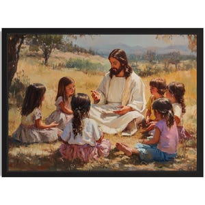 Póster artístico de Jesús enseñando a los niños, pintura de arte mural cristiano, obra de arte, decoración para sala de estar