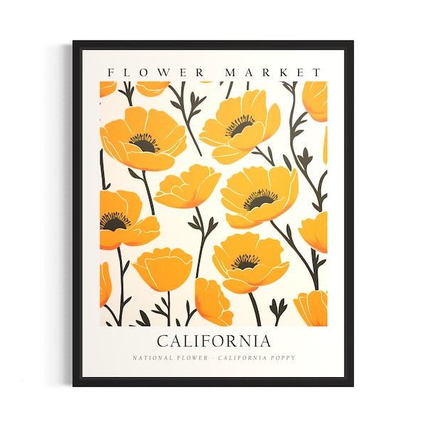 California Flower Market Poster Art Print, Botanical Collection for Bedroom Wall Art