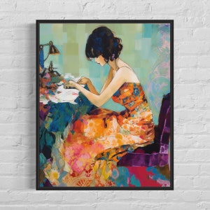 Impresión artística de pintura abstracta de costura, póster de arte de pared abstracto colorido