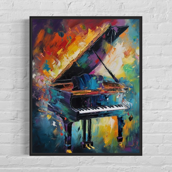 Piano Abstract Painting Art Print, Colorful Abstract Wall Art Poster