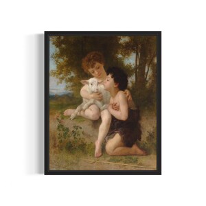 ウィリアム・ブーグロー作「Les Enfants à L'Agneau」有名な絵画ポスターアートプリント、クラシックヴィンテージウォールアート装飾