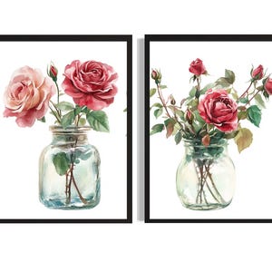 Póster de rosas (juego de 2), impresión artística, flores, arte de pared, pintura, obra de arte, decoración para sala de estar