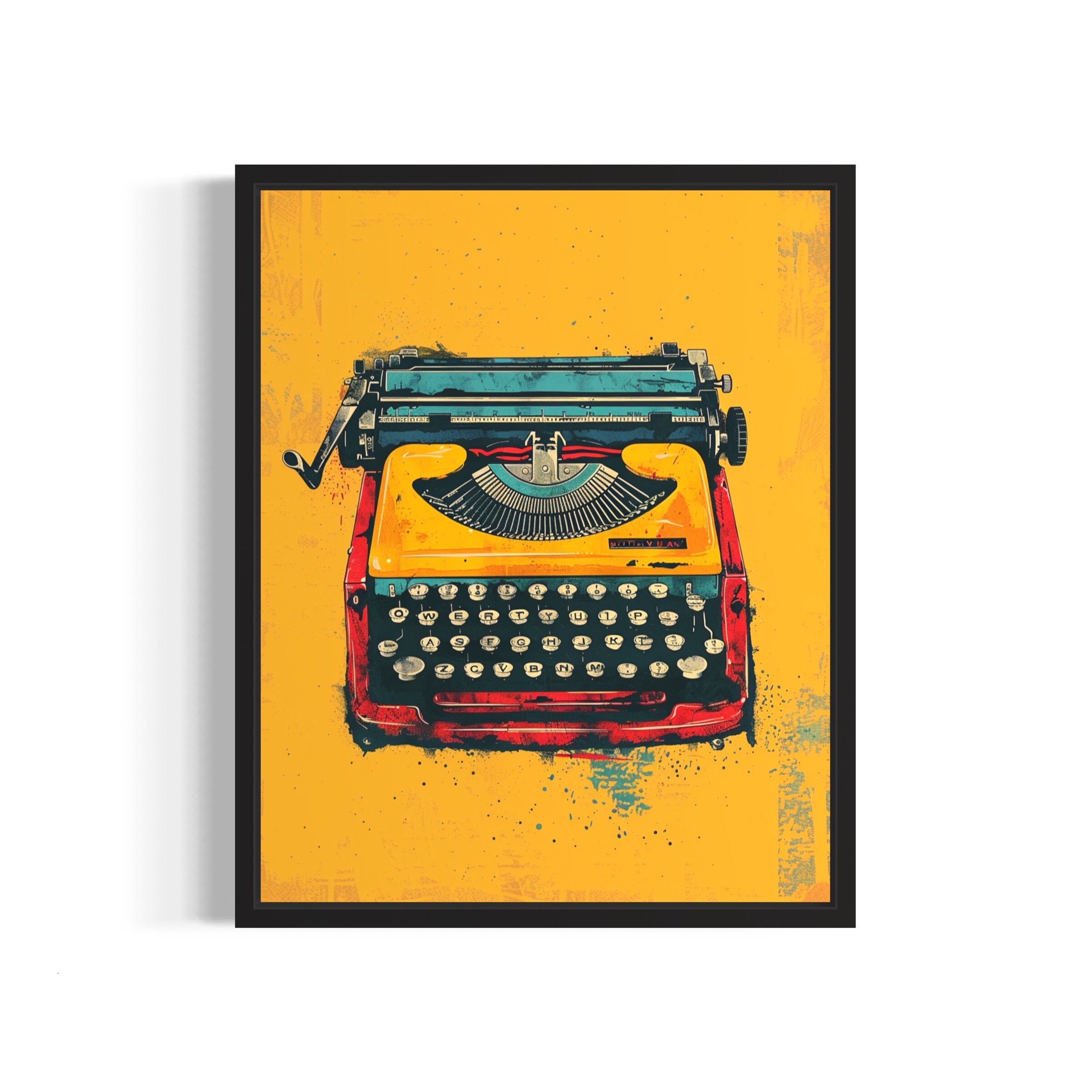 Typewriter Pop Art Poster Art Print, Vintage Retro Painting Wall Art Decor