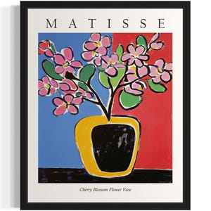 Póster con estampado artístico de jarrón de flores de cerezo, cuadro de arte mural con flores de Matisse, obra de arte para decoración de sala de estar