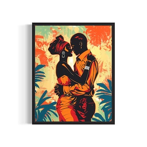 Afrikanisches Paar Poster Kunst Druck, Vintage Retro Sehenswürdigkeiten Malerei Wand Kunst Dekor
