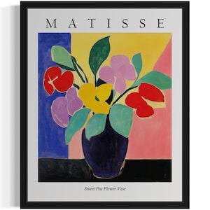 Póster con diseño de florero de guisantes de olor, impresión artística, cuadro de pared con flores de Matisse, obra de arte para decoración de sala de estar