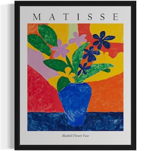 Póster con estampado artístico de florero de campanillas azules, cuadro de arte mural con flores de Matisse, obra de arte para decoración de sala de estar