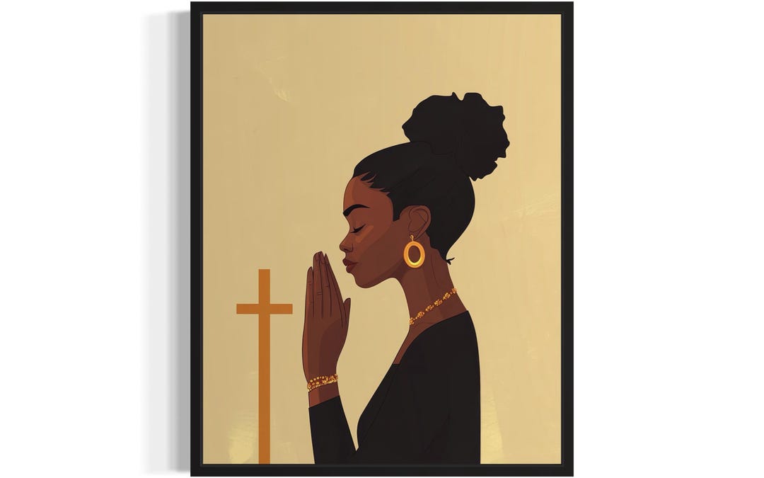 Black Woman Praying Poster Art Print, African American Jesus Wall Art ...