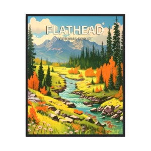 Flathead National Forest Poster Kunstdruck, Retro Nationalpark Geschenke