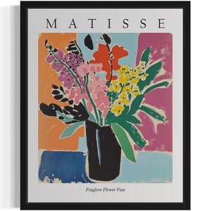 Póster con estampado artístico de florero de dedalera, cuadro de arte mural con flores de Matisse, obra de arte para decoración de sala de estar