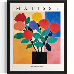 Póster con estampado artístico de jarrón de rosas, cuadro de flores de Matisse, obra de arte para pared, decoración para sala de estar