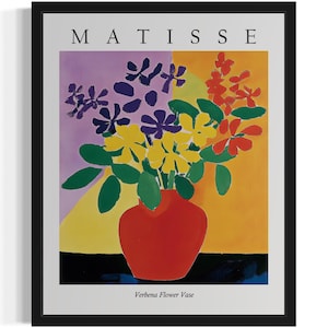 Póster con estampado artístico de jarrón de flores de verbena, cuadro de arte mural con flores de Matisse, obra de arte para decoración de sala de estar