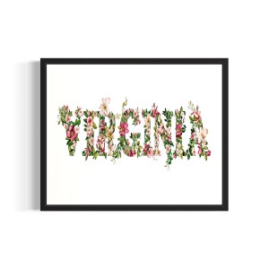 Virginia Flower Font Poster Art Print, Floral Design Painting Wall Art Decor
